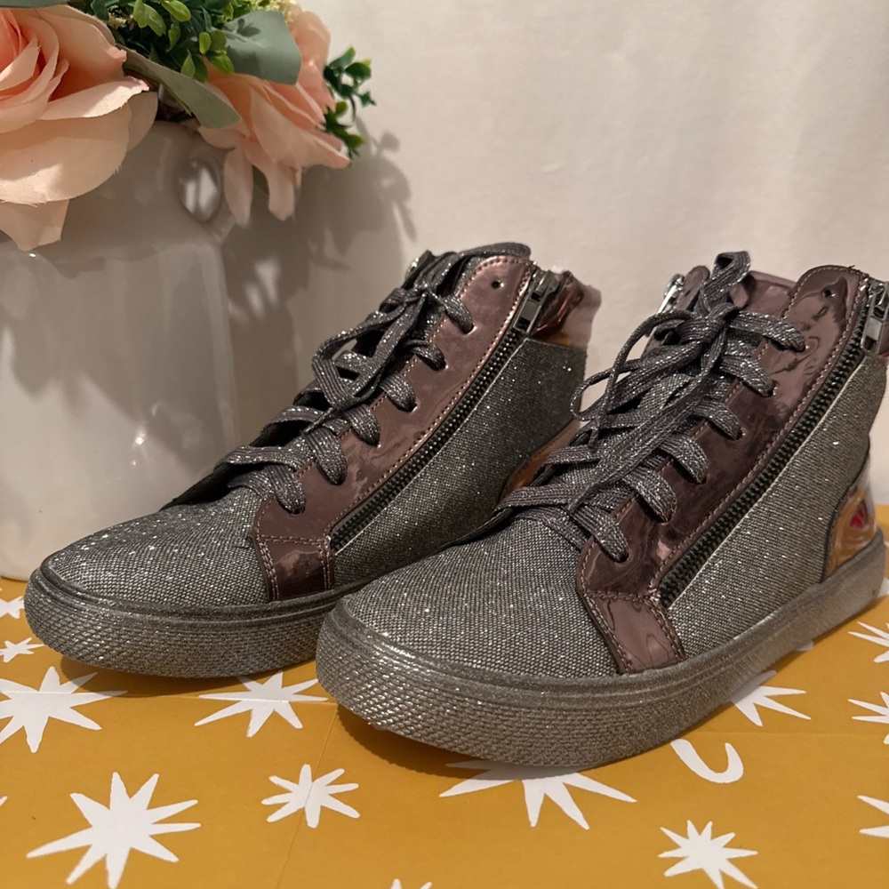 Lauren Lorraine Silver and Gray Glitter Sneakers
